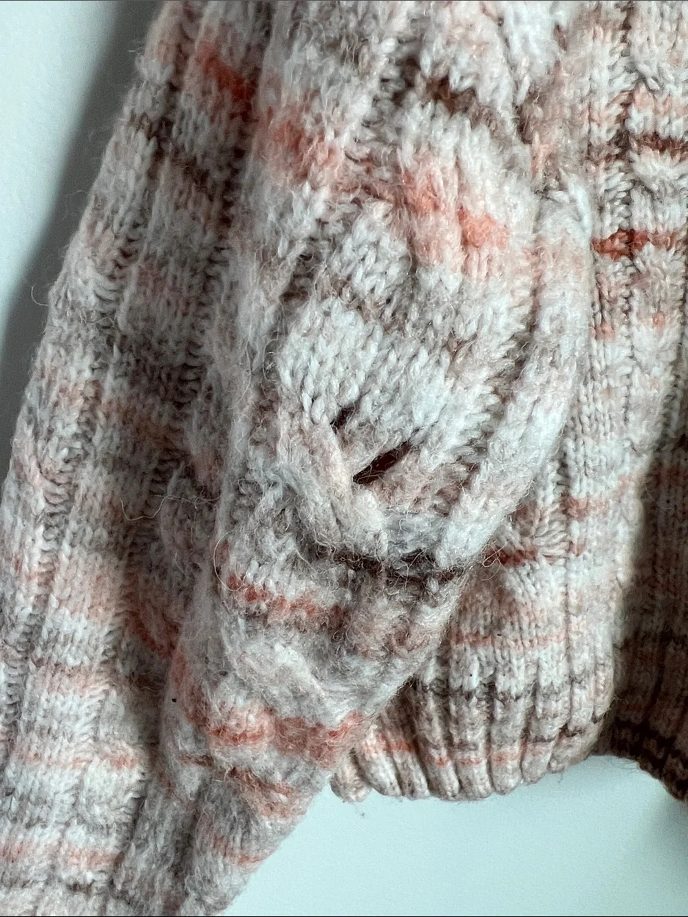 Madden Girl | Pink Brown Coral Cream Cropped Cable-Knit Sweater Size L